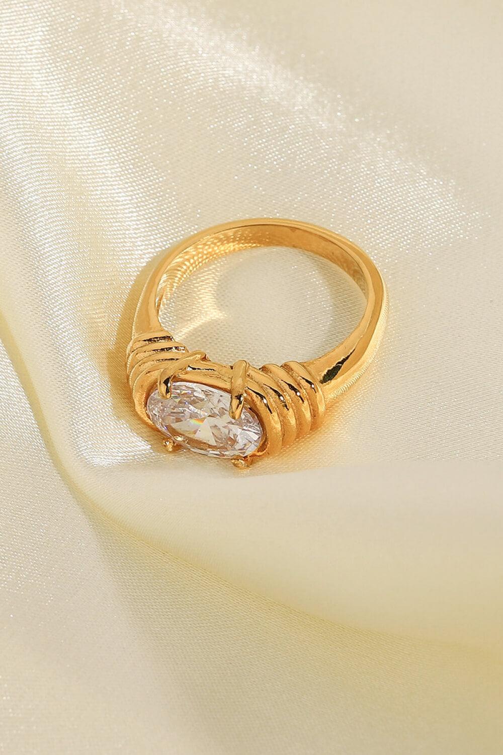 18K Gold Plated Zircon Ring - Trendha