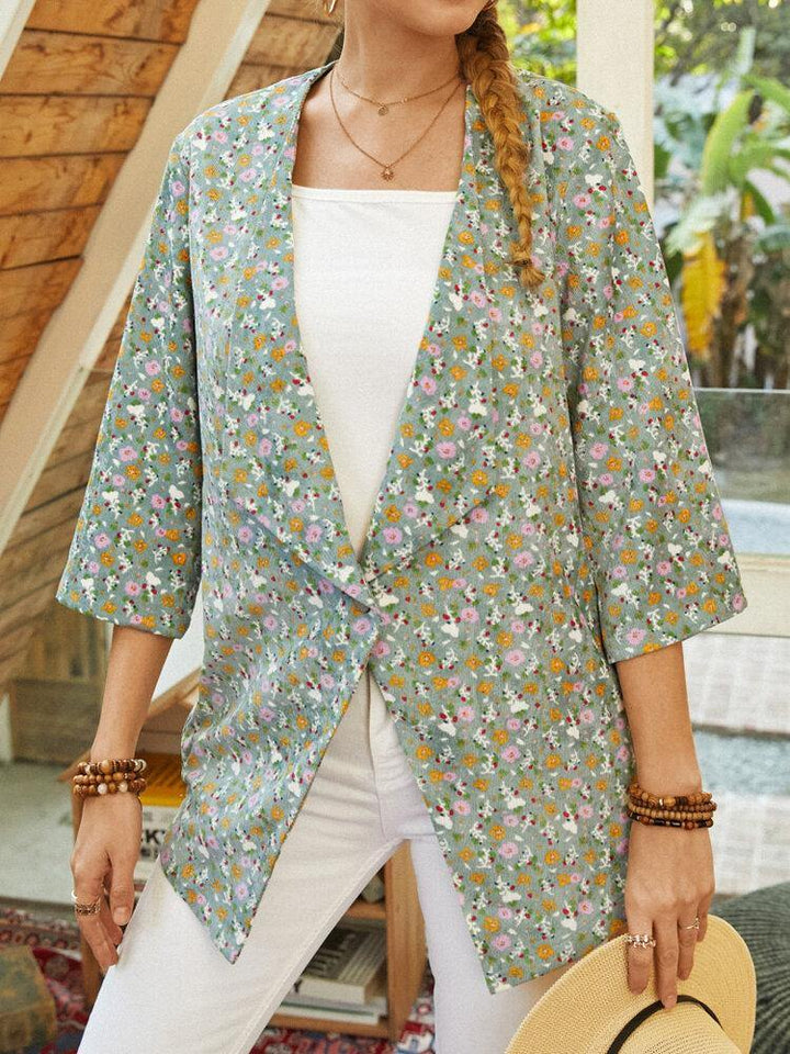 Bohemian Floral Print 3/4 Length Sleeves Casual Jacket For Women - Trendha