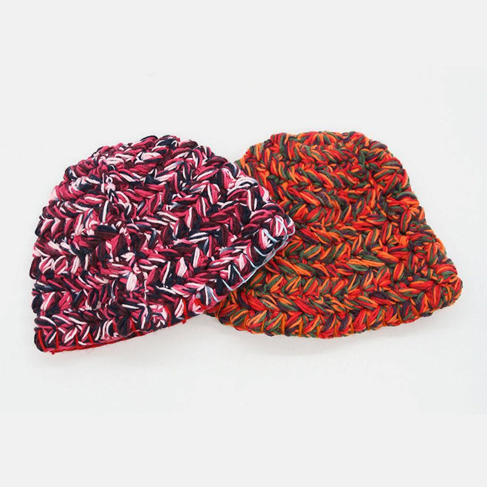 Women Woolen Rainbow Color Cuffed Ear Protection Warm Casual Beanie Bucket Hat - Trendha