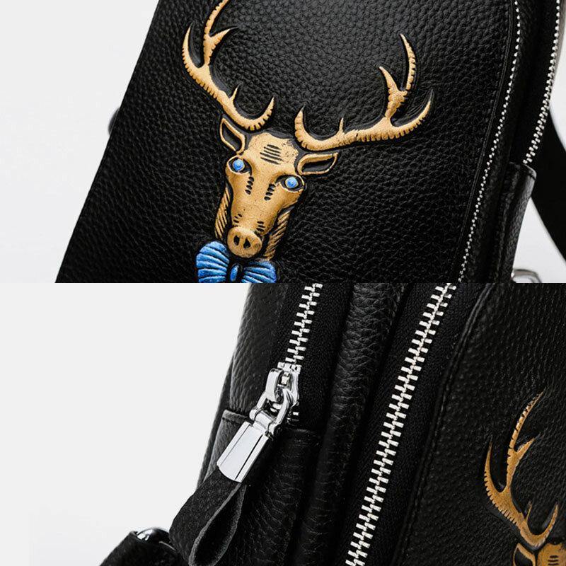 Men Genuine Leather Animal Patterns Fashion Cool Business Shoulder Bag Chest Bag - Trendha