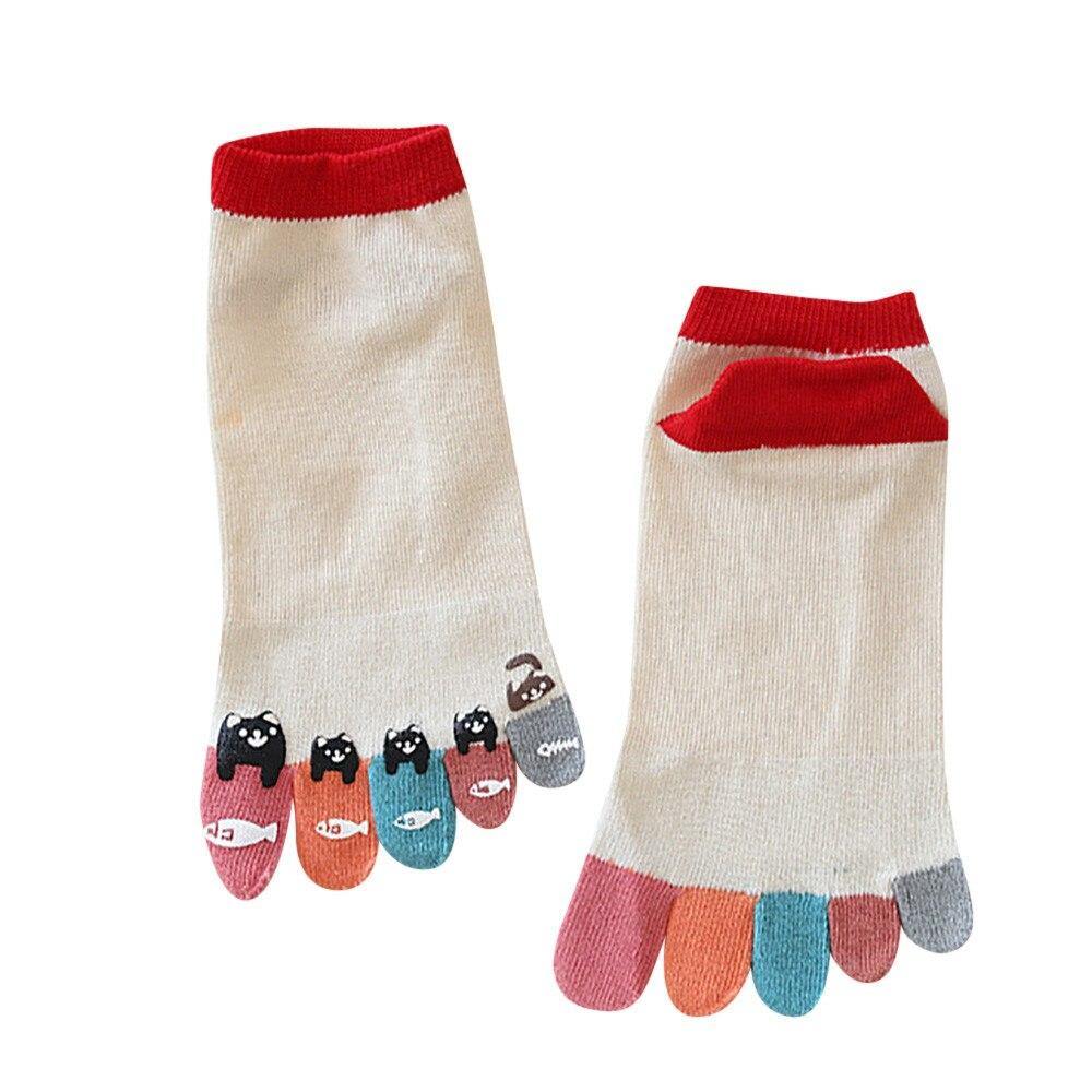 Women Men Cute Print Happy Socks Colorful Toe Funny Five Finger Harajuku Socks Cotton Funny Socks - Trendha
