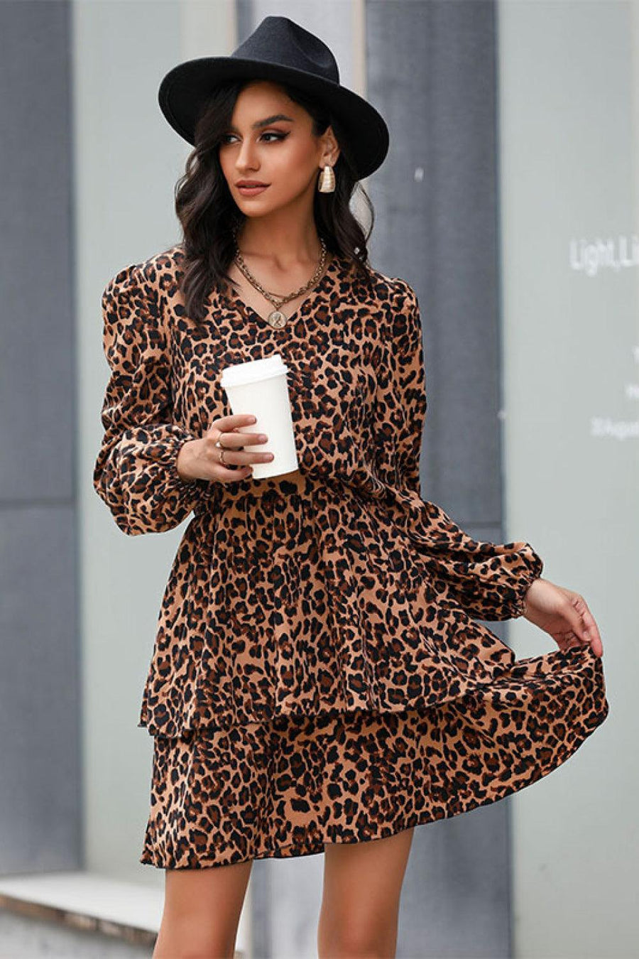 Leopard Print Layered Mini Dress - Trendha