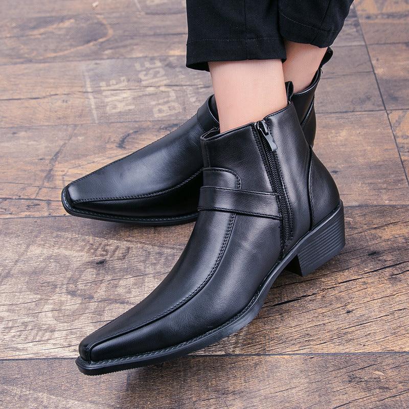 Men's Casual Personality Korean High Top Martin Leather Shoes - Trendha