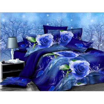 2PCS 3D Blue Rose Printed Bedding Pillowcase Quilt Cover Twin Bed Size Bedding Sets - Trendha