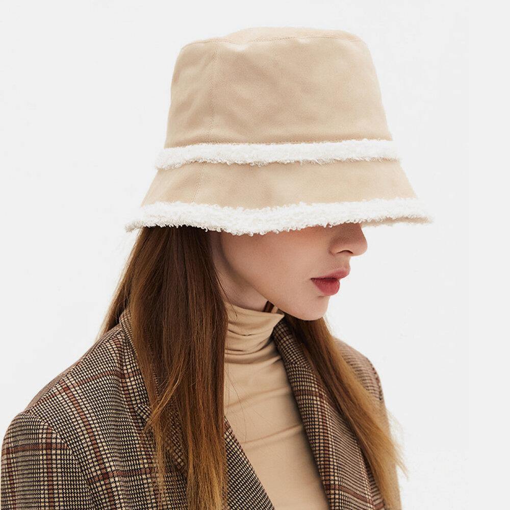Women Suede Lamb Hair Casual Fashion Elegant Keep Warm Outdoor Bucket Hat - Trendha