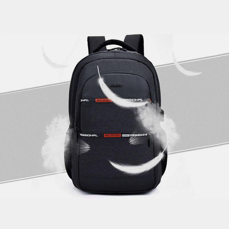 Men Nylon USB Charging Waterproof Large Capacity 15.6 Inch Laptop Bag Travel Backpack - Trendha