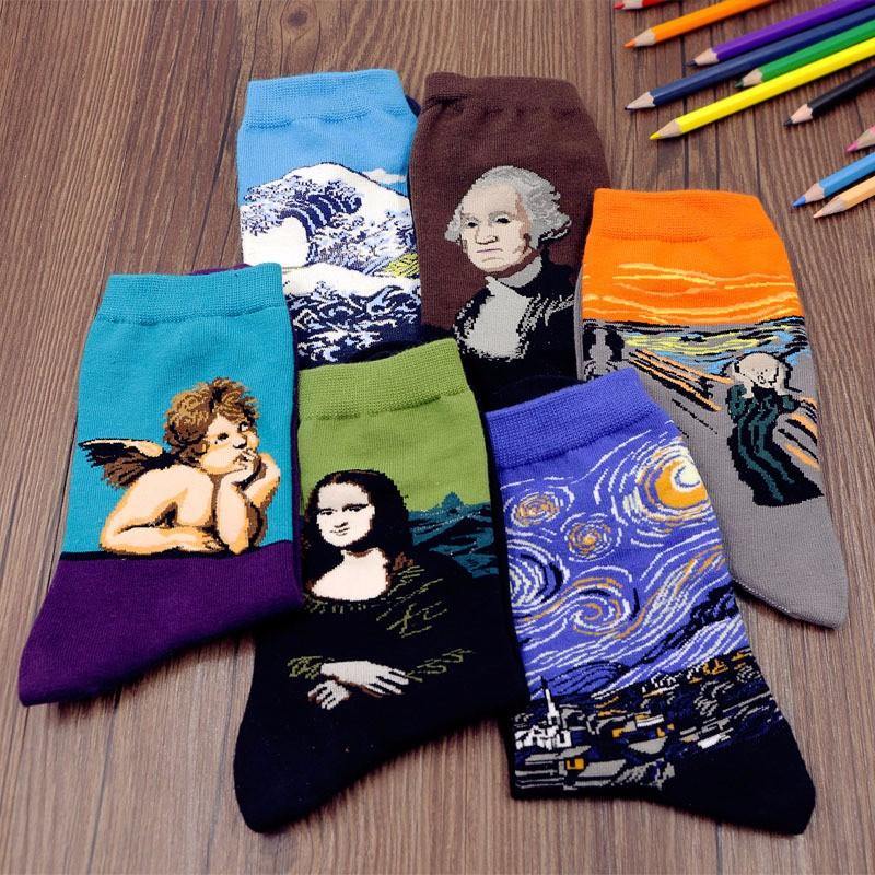 Multicolors Painting Pattern Cotton Art Socks - Trendha