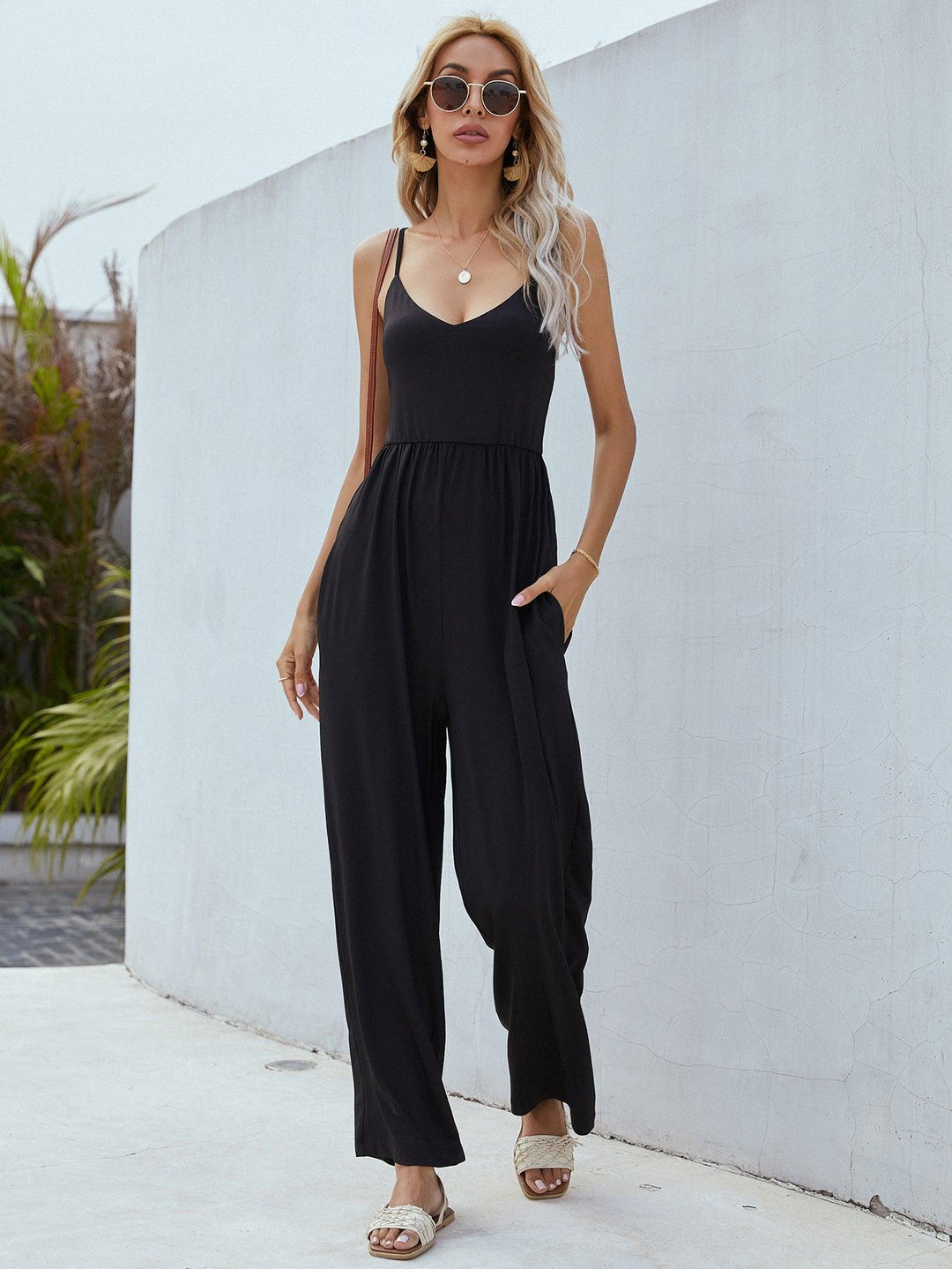 Adjustable Spaghetti Strap Jumpsuit with Pockets - Trendha
