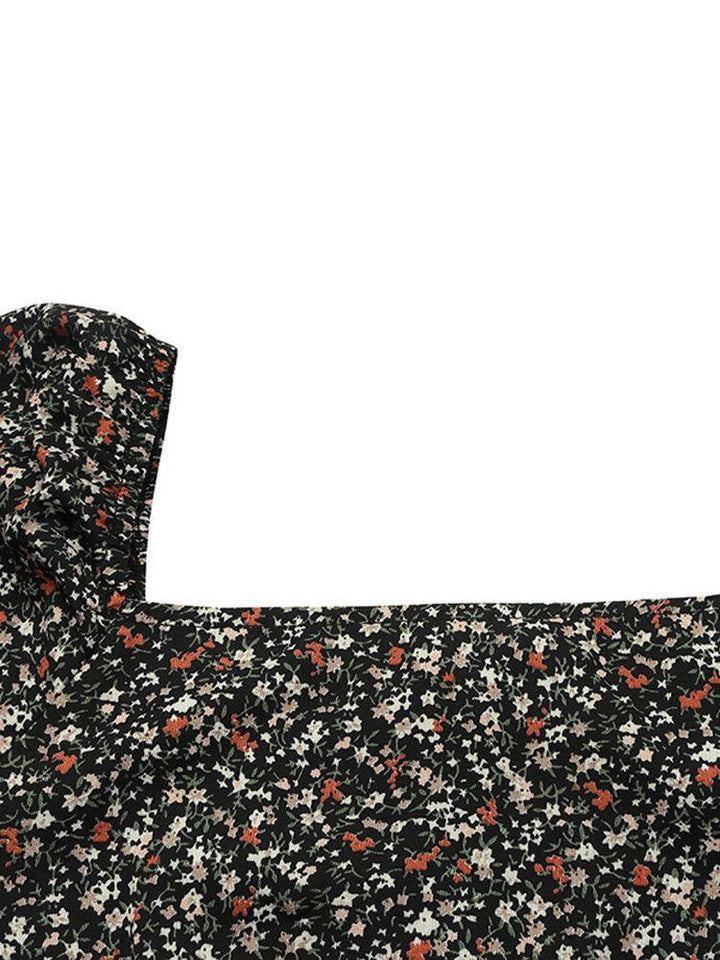 Women Square Neck High Split Floral Print Long Sleeve Casual Slim Fit Midi Dress - Trendha