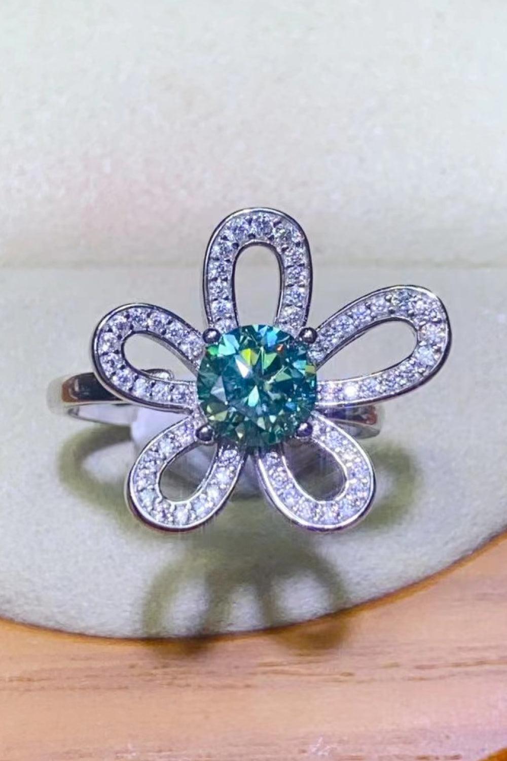 1 Carat Moissanite Flower Shape Open Ring - Trendha