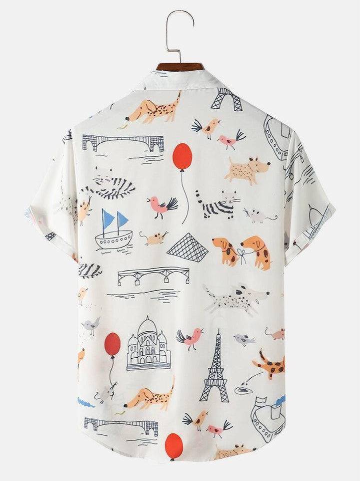 Mens Cartoon Pet Animal Print Button Up Casual Shirts - Trendha