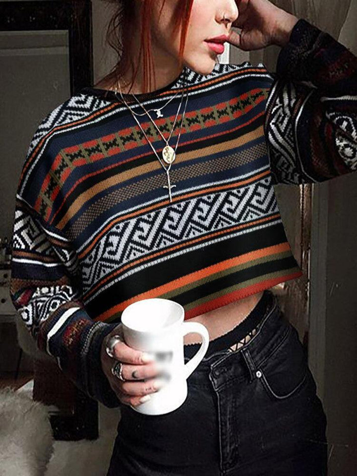 Mens Vintage Print Long Sleeve Warm Short Pullover Sweaters - Trendha