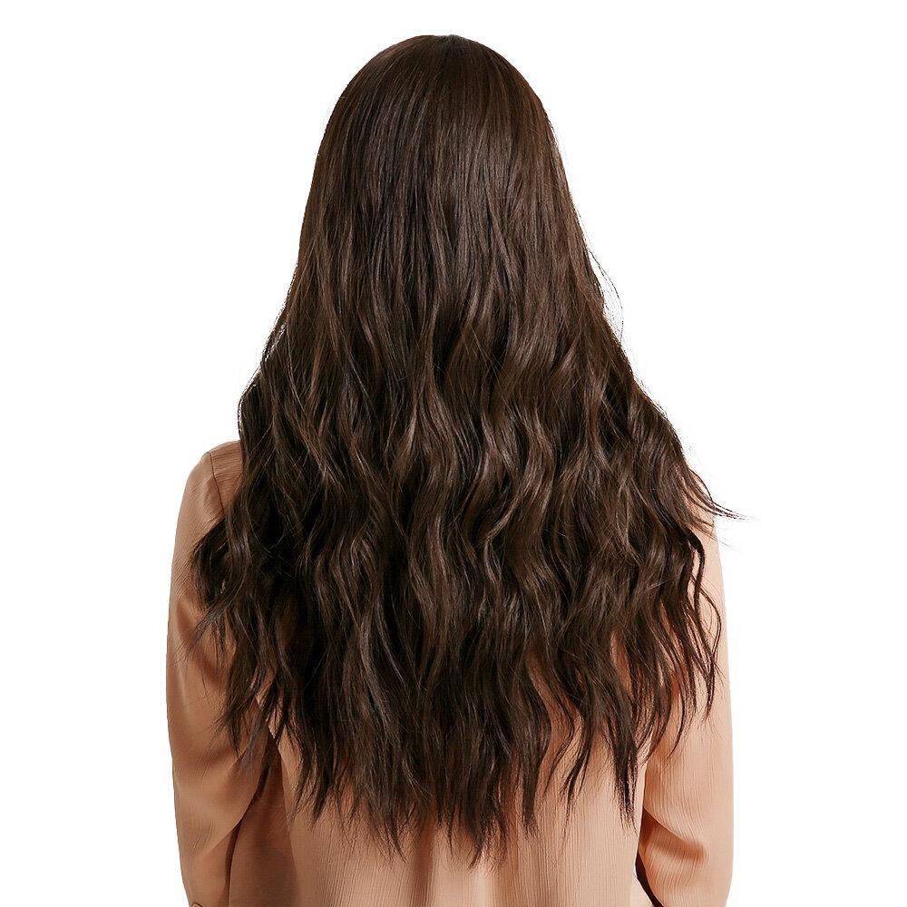 Charming Fluffy Curly Hair Wig High-Temperature Fiber Natural Long Hair Full Wigs Brown - Trendha