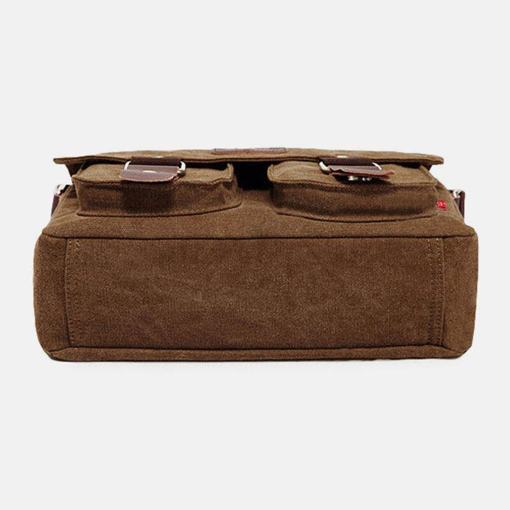 Men Genuine Leather And Canvas Retro Travel Outdoor Multi-pocket Carrying Bag Crossbody Bag - Trendha