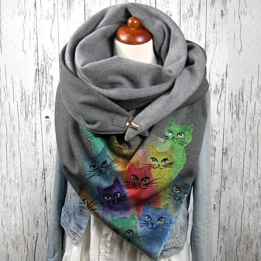 Women Colorful Cute Cartoon Cats Pattern Soft Personality Neck Protection Keep Warm Scarf - Trendha