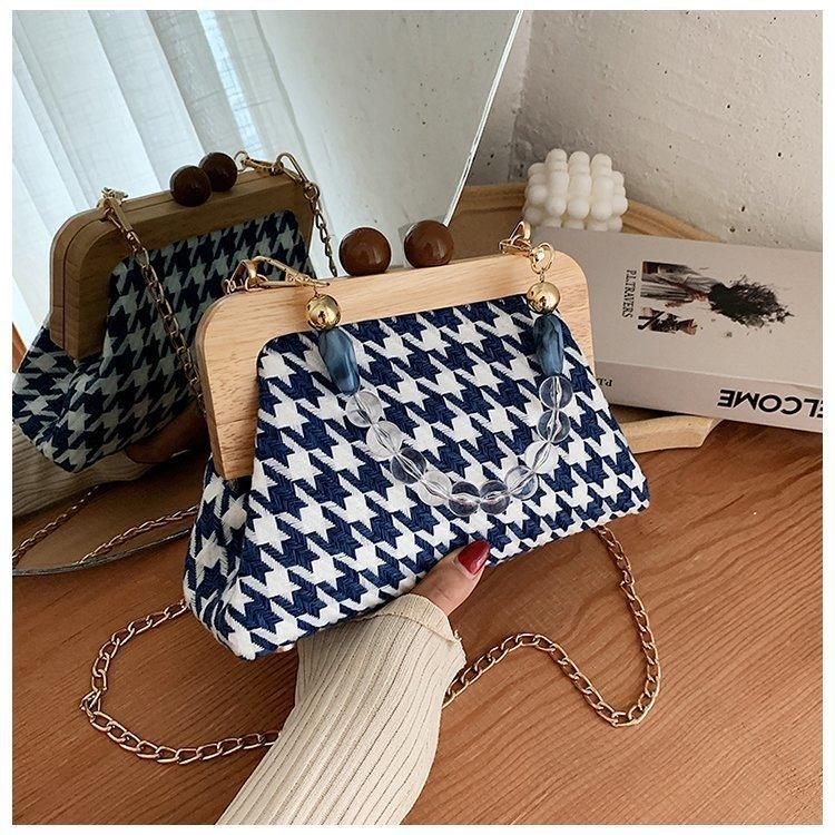 Wooden Clip Mouth Chain Box Bag Messenger Women's Bag - Trendha
