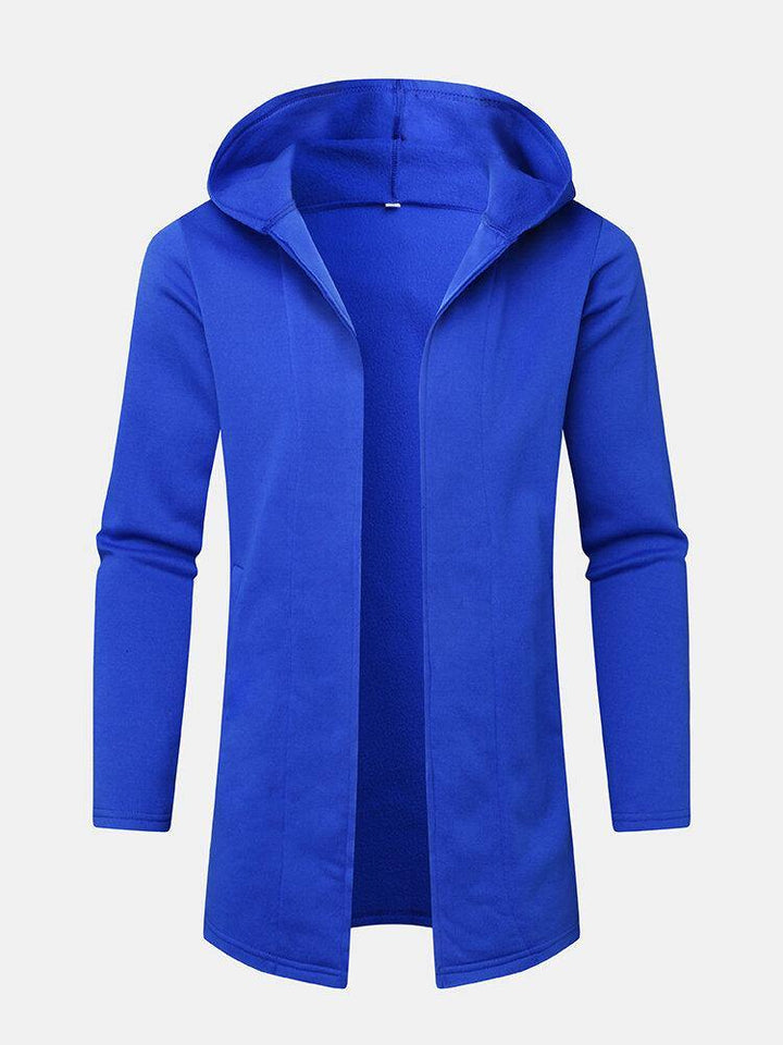 Mens Blue Open Front Long Sleeve Hooded Cardigans - Trendha