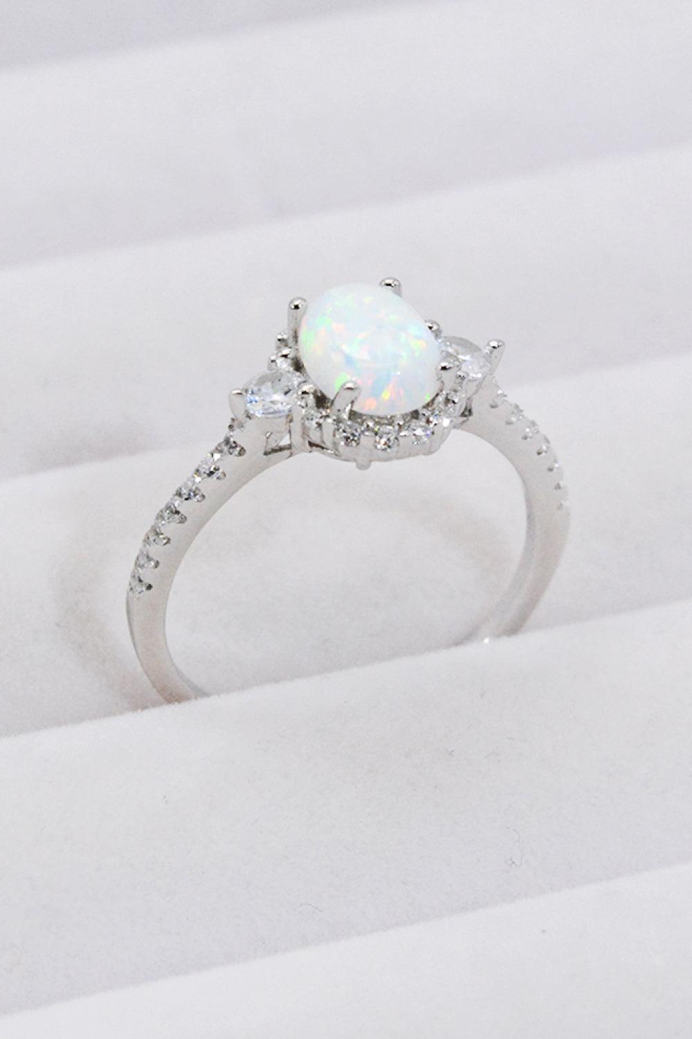 925 Sterling Silver Platinum-Plated Opal Ring - Trendha