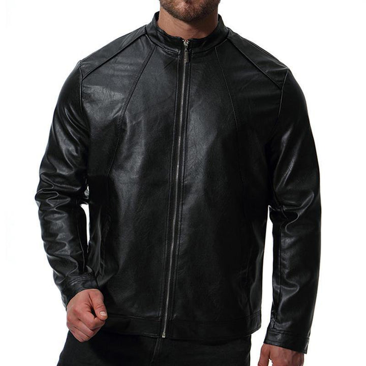 Mens Biker Stand Collar Stylish Faux Leather Black Jacket - Trendha