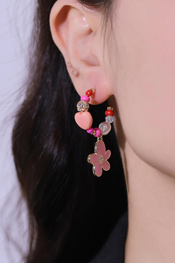 Flower C-Hoop Drop Earrings - Trendha