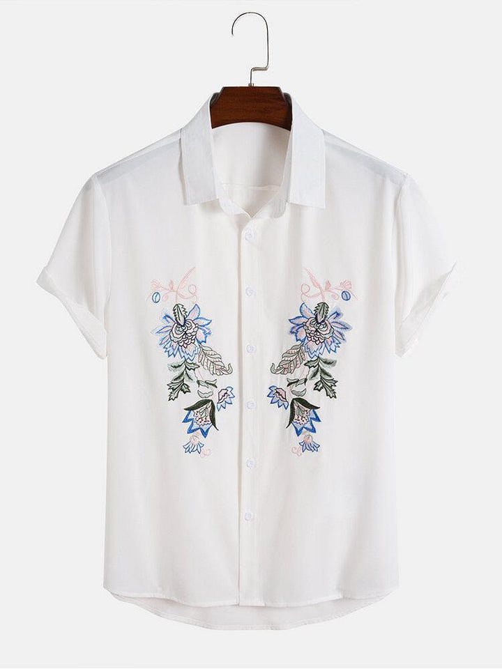 Mens Embroidery Flower 100% Cotton Casual Shirts - Trendha