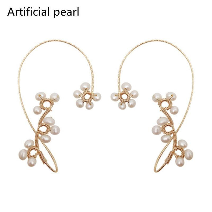 Design Hand-woven Flower Pearl Earrings - Trendha