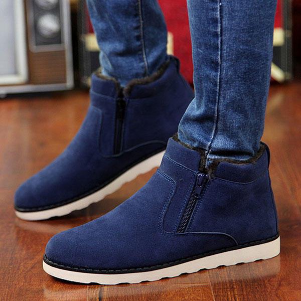 Men Comfortable Side Zipper Warm Fur Lining Suede Ankle Boots - Trendha