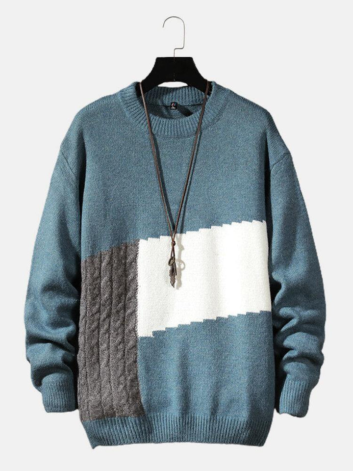 Mens Color Block Patchwork Crew Neck Knit Pullover Casual Sweaters - Trendha