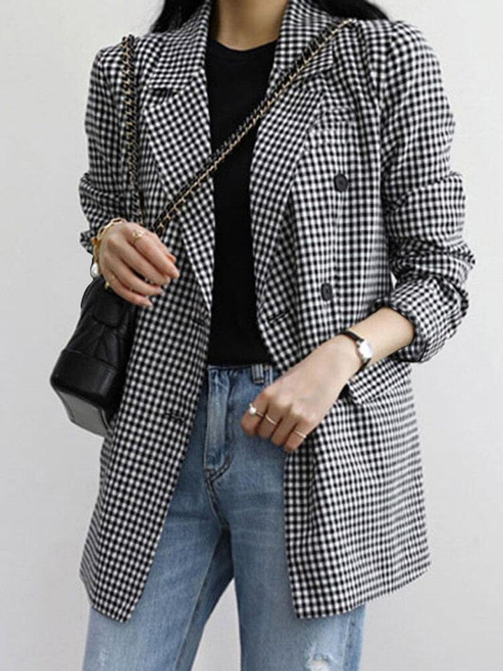 Women Plaid Casual Full Sleeve Knee Length Retro Business Unlined Suits - Trendha