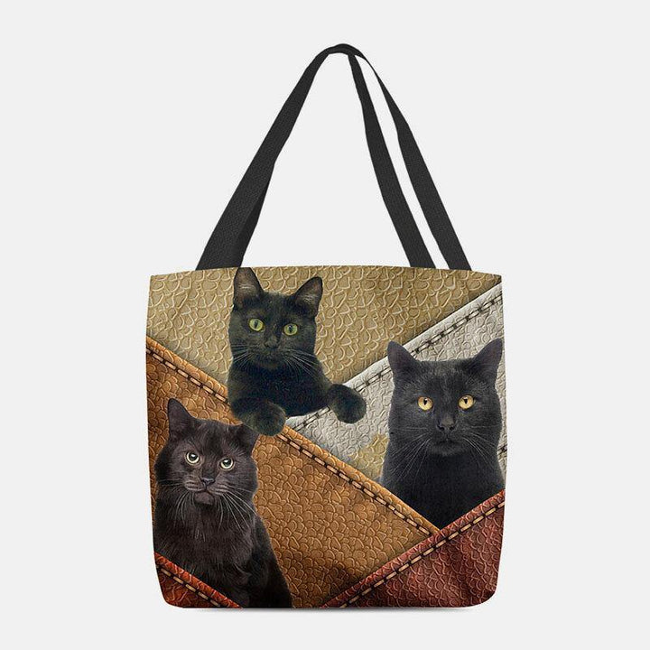 Women Felt Cats Pattern Patchwork Printing Handbag Shoulder Bag Tote - Trendha