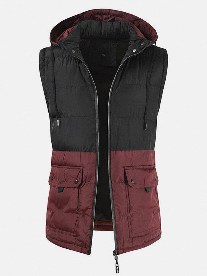 Mens Patchwork Cotton Zipper Casual Thick Warm Detachable Hooded Vest - Trendha