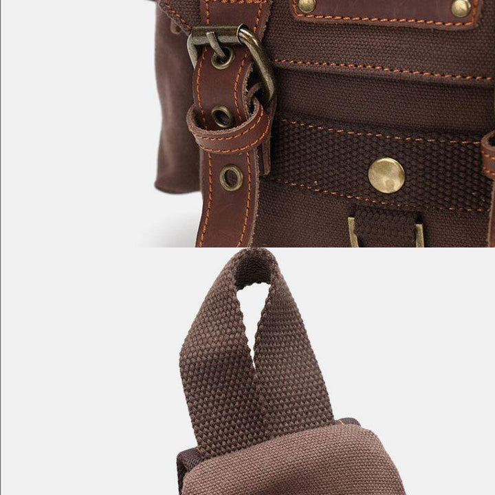 Men Genuine Leather And Canvas Travel Outdoor Carrying Bag Personal Crossbody Bag Chest Bag - Trendha