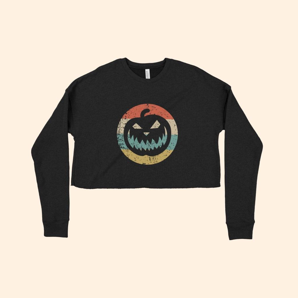 Pumpkin Retro Women's Cropped Fleece Sweatshirt - Trendha