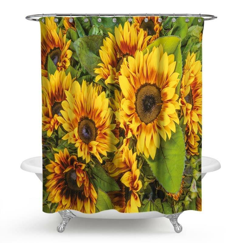 1/3/4Pcs Waterproof and Mildew proof Sunflower printed Shower Curtain Bathroom Toilet Rug Mat Set - Trendha