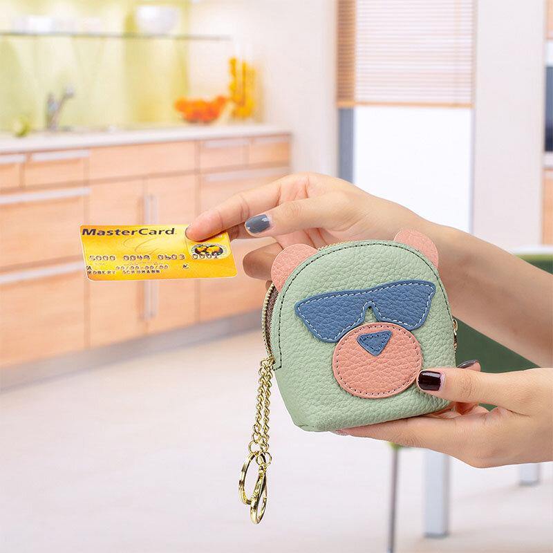 Women Genuine Leather Cute Bear Creative Mini Coin Bag Small Wallet For Card Key Mini Lipstick - Trendha