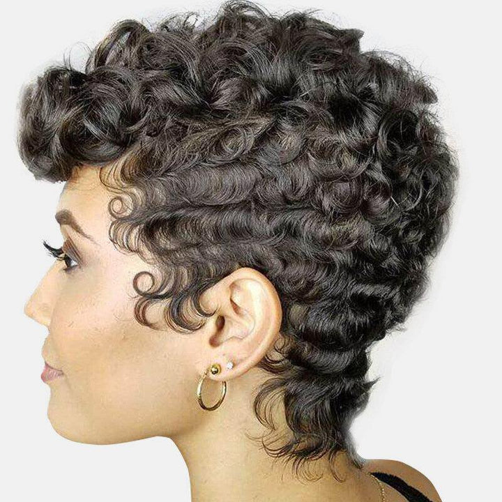 Black Ultra Short Curly Hair High Temperature Fiber Soft Afro Small Curly Wigs - Trendha