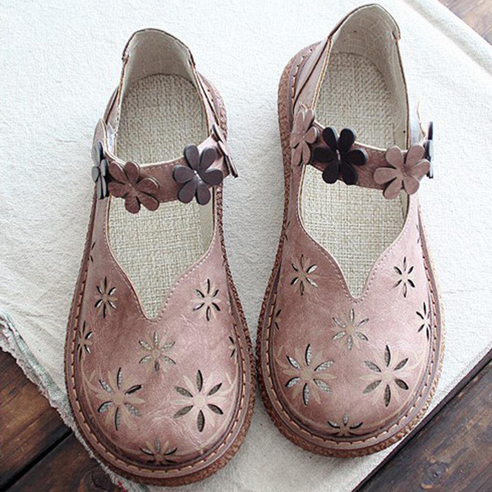 Women's Casual Calico Loafers Shoes - Sweet Style with Hook Loop and Hollow Out Design - Trendha