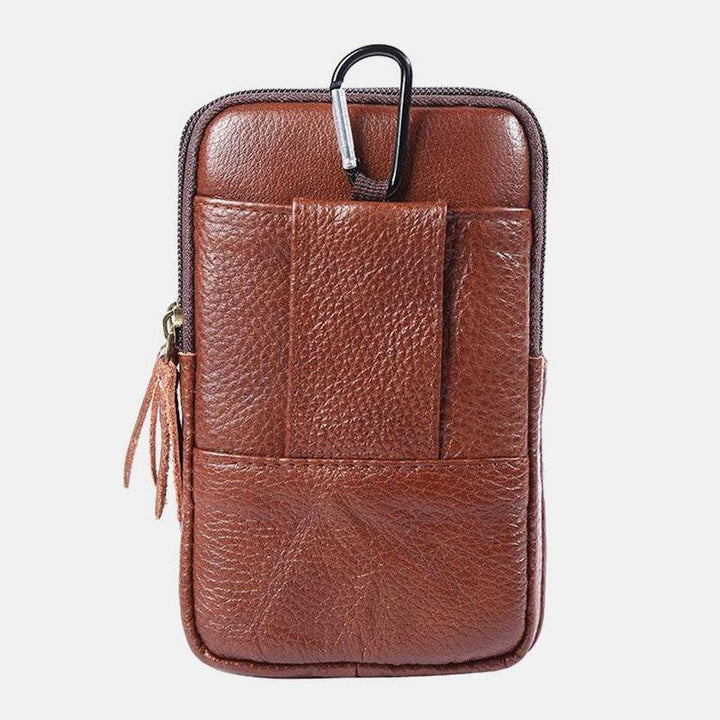 Men Genuine Leather Retro Business Waterproof Hanging 6.3 Inch Phone Bag Waist Bag - Trendha