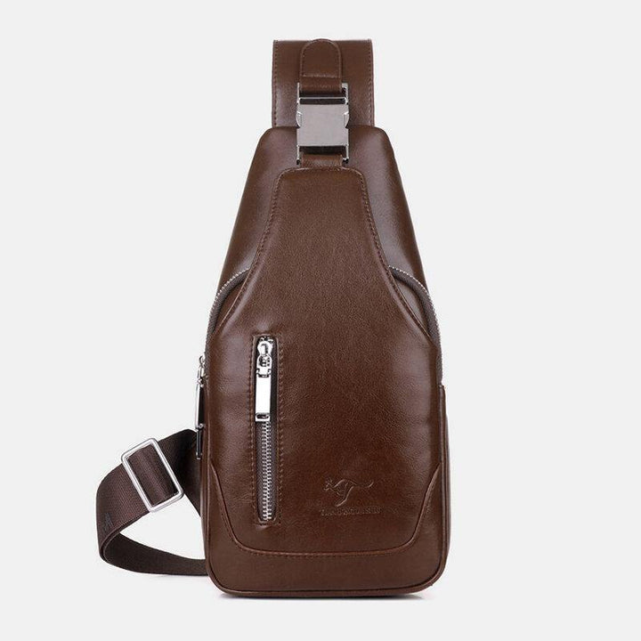 Men PU Leather Business Casual Outdoor Waterproof Multi-carry Shoulder Bag Crossbody Bag Chest Bag With USB Charging - Trendha