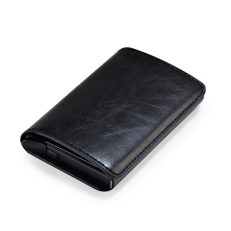 Men Faux Leather Retro Automatic Card Case Metal Card Holder - Trendha