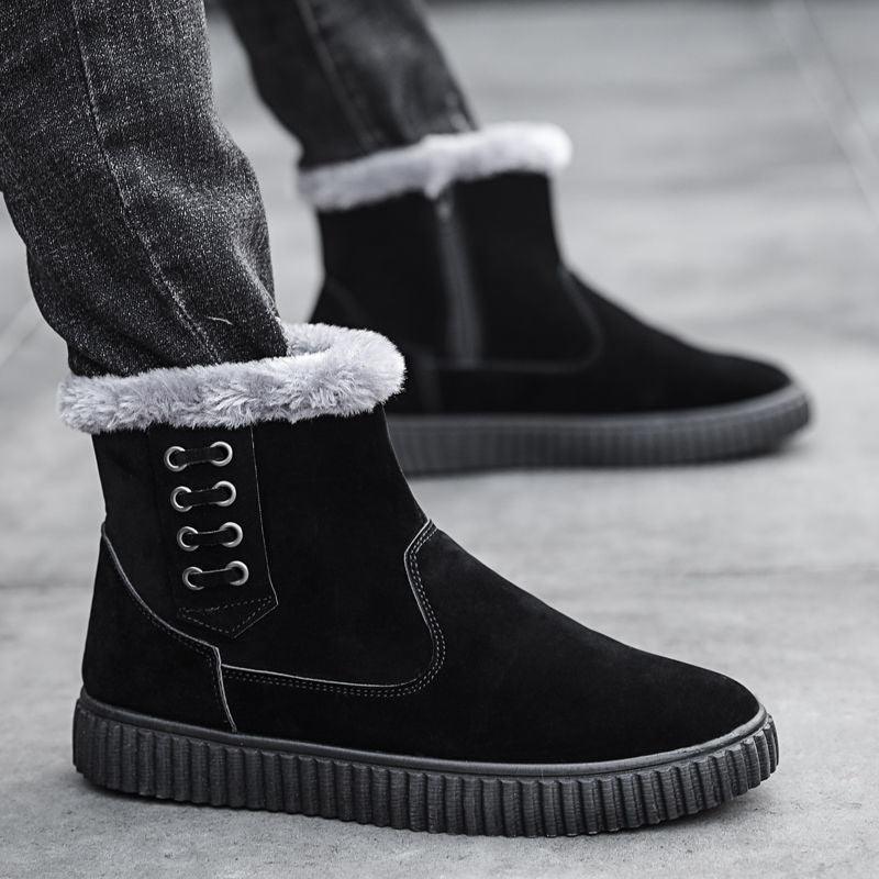 Men's Thick Cotton Shoes Waterproof Black Snow Boots - Trendha