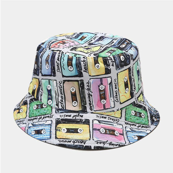 Women Cotton Tape Printing Pattern Colored Double-Sided Wearing Trend Sunshade Bucket Hat - Trendha