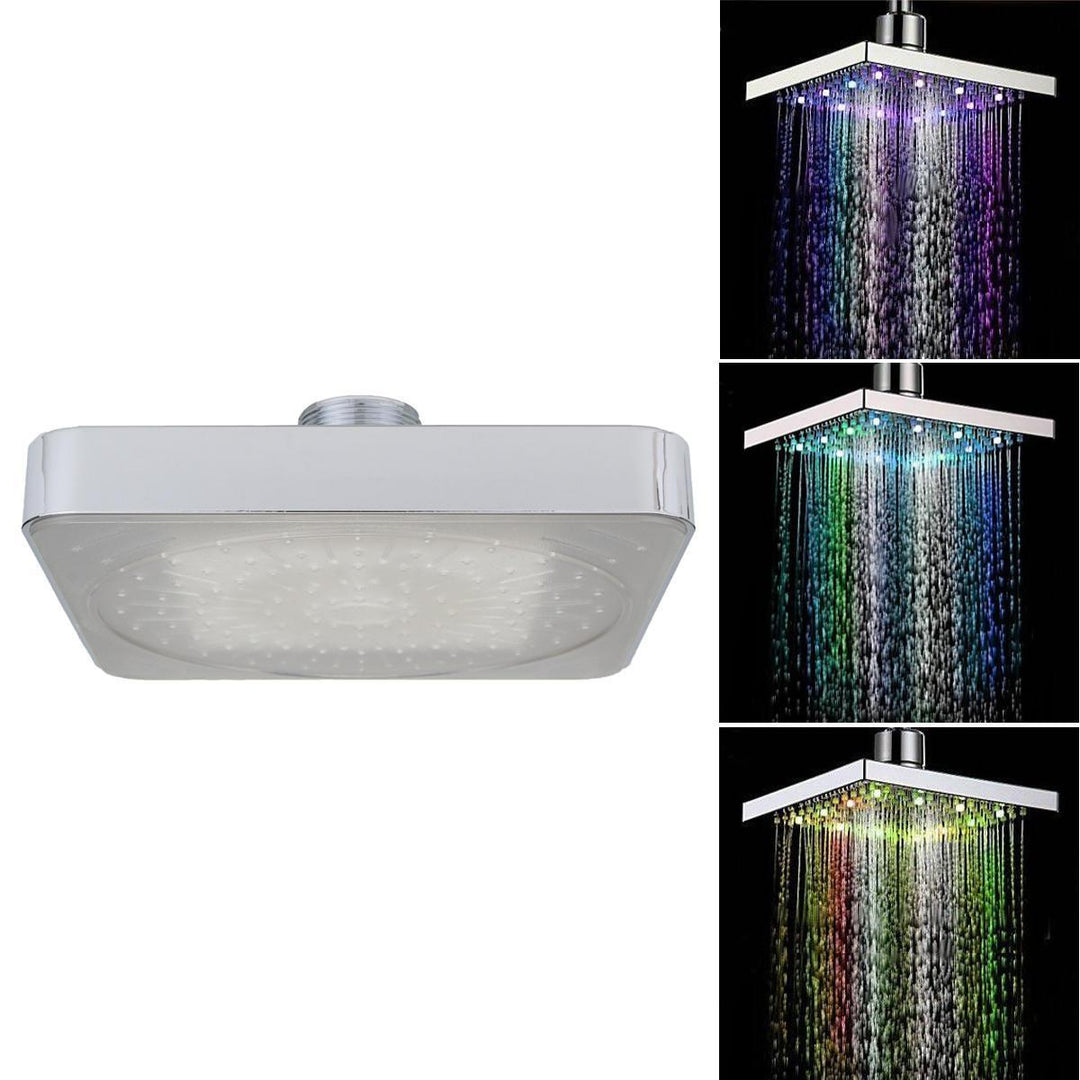 6 Inch ABS Square Showerhead 360° Adjustable Top Spray Water Temperature Controlled 7 Colors LED Auto Changing Shower Head - Trendha