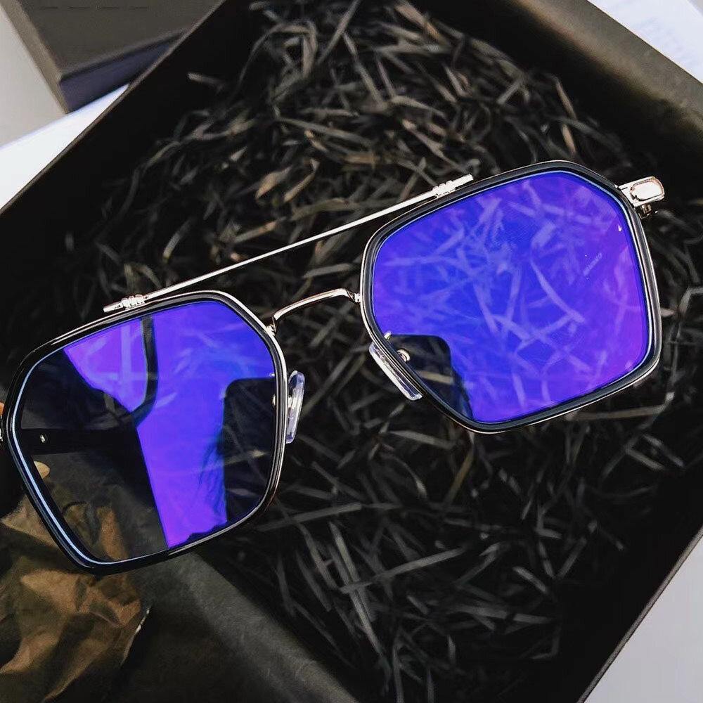 Unisex Large Full Frame Double Bridge Anti-blue Light Anti-UV Vintage Sunglasses - Trendha
