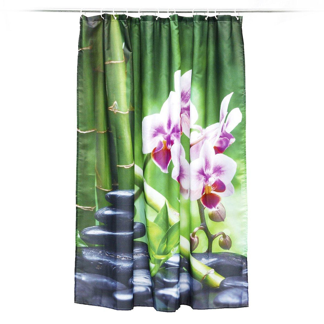 180x180CM Bamboo Pebble Orchid Toilet Rug Mat Bathroom Shower Curtain with Hooks - Trendha