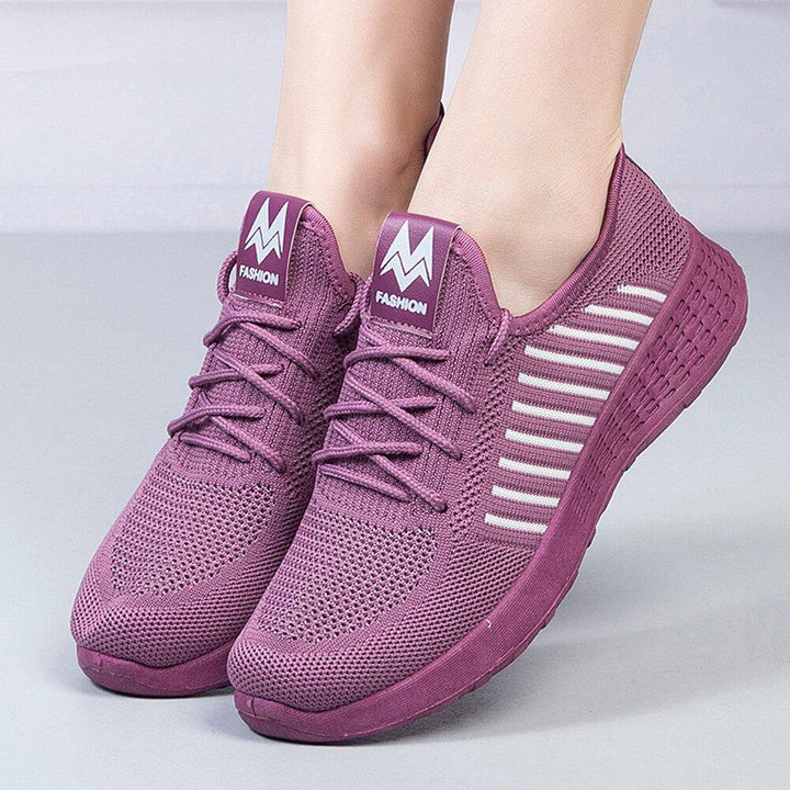 Women Color Block Mesh Lace Up Sport Casual Flat Shoes - Trendha