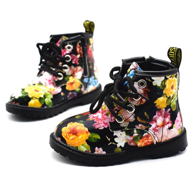Flower Patterned Leather Boots for Girls - Trendha