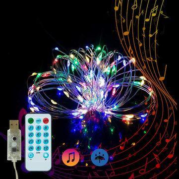 5M Music Voice-activated 50LED USB Fairy String Light Wedding Christmas Decor with 17Keys Remote Control - Trendha