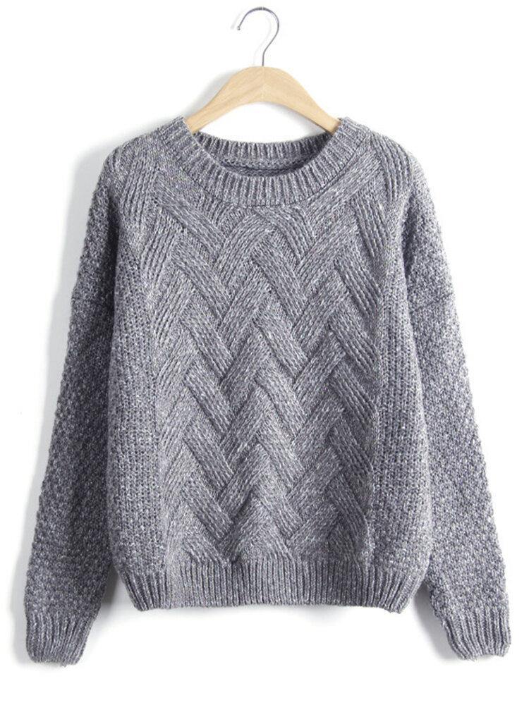 Women Simple Solid Color Knitting Pullover Warm Sweaters - Trendha