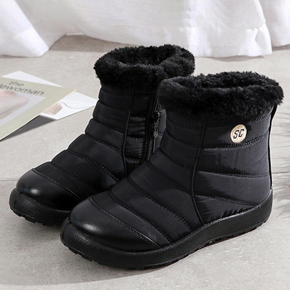 Women Large Size Comfy Warm Lining Waterproof Zipper Winter Snow Boots - Trendha